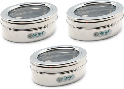 COCONUT Steel Utility Container  - 350 ml(Pack of 3, Silver)