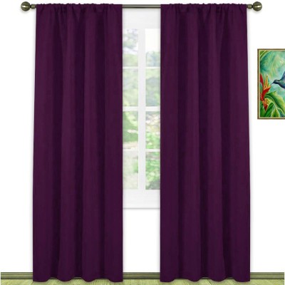 JUPON 213.3 cm (7 ft) Silk Blackout Door Curtain (Pack Of 2)(Solid, Violet)