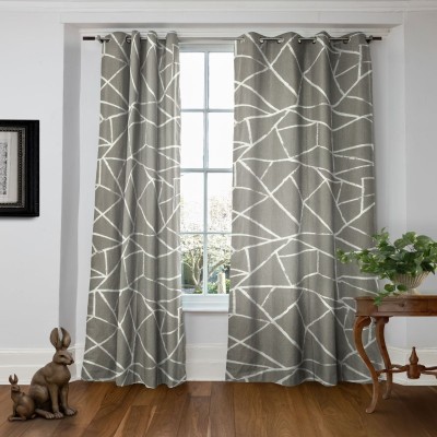 Tample Fab 154 cm (5 ft) Polyester Room Darkening Window Curtain (Pack Of 2)(Geometric, Grey)