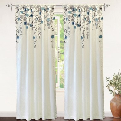 OHD 274 cm (9 ft) Polyester Room Darkening Long Door Curtain (Pack Of 2)(Floral, White, Blue)