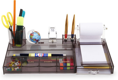 Frik 7 Compartments Acrylic Pen Stand(Smoke Black)