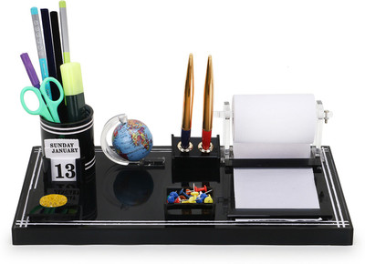 Frik 4 Compartments Acrylic Pen Stand(Black)