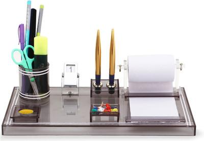 Frik 4 Compartments Acrylic Pen Stand(Smoke Black)
