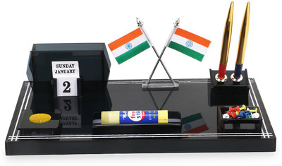 Frik 5 Compartments Acrylic Pen Stand(Black)