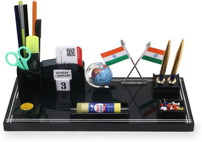 Frik 5 Compartments Acrylic Pen Stand(Black)