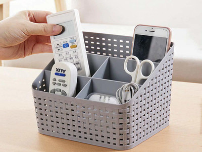Hopedwell 5 Compartments Plastic 5 Compartments Plastic Pen & Remote Stand– (Brown)(Multicolor)