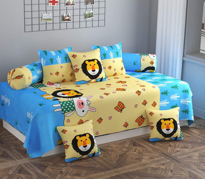 Decent Home Polycotton Cartoon Diwan Set(Blue, Yellow)