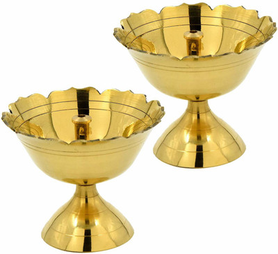 AANU Pure Brass Akhand Jyoti Diya Set of 2 Pcs Pyali Deepak Puja Diwali Diya Best Decoration Items for Temple/Home & Office Gifts for All Pooja Purpose, Dimensions: (5.5 x 6.5 CM) Material Brass Golden Brass (Pack of 2) Table Diya Set(Height: 2.3 inch)