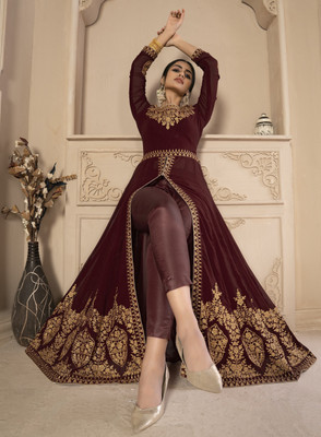 DIVINE INTERNATIONAL TRADING CO Georgette Embroidered, Self Design Gown/Anarkali Kurta & Bottom Material