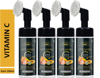 Desi Crew Brightening Vitamin C Foaming  with Built-In Face Brush for deep cleansing - No Parabens, Silicones Skin Brightning & Lightning For all skin types- Foaming  100 ML Pack Of 4 Bottle 400 ml Face Wash(400 ml)