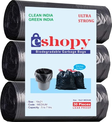 eshopy Garbage bags, Disposable Dustbin bags , Eco-friendly bags, Biodegradable for Trash bag for Home Kitchen & Office Trash Bag ( 90 Bag ) ( Size Medium 19 x 21 inches ) No. of Roll - 3 Medium 6 L Garbage Bag  Pack Of 90(90Bag )