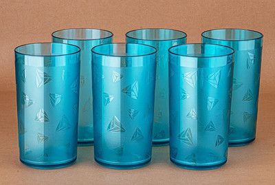 BELLERBIRD (Pack of 6) Premium Quality Unbreakable Diamond Design Drinking Glass Set Water/Juice Glass(300 ml, Plastic, Blue)