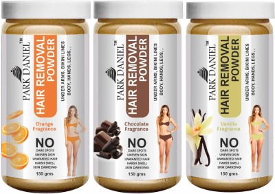 PARK DANIEL Premium Orange, Chocolate & Vaniila Fragrance Hair Removal Powder - For Easy Hair Removal of Underarms, Hand, Legs & Bikini Line(Three in one Use) Combo Pack of 3 Jars of 150 gms (450 gms) Wax(450 g, Set of 3)