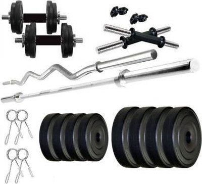 JMB 26 kg Combo of 4 Feet Straight Rod , 3 Feet Curl Rod , Pair of Dumbbell Rod and 26kg of Weight Plates ( 3kg x 6 , 2kg x 4 ) Home Gym Combo