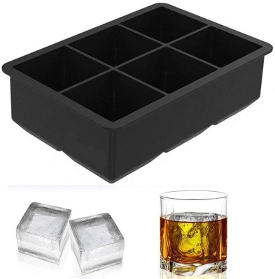 AlexVyan Ice Cube Trays Large Size Flexible 6 Cavity Ice Cube Square Molds for Whiskey and Cocktails, Keep Drinks Chilled Black Silicone Ice Ball Tray(Pack of1)