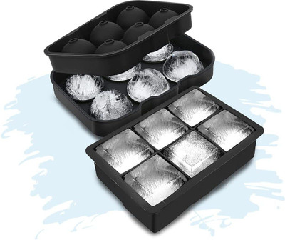 AlexVyan Combo Round & Square Cavity 6 * 2=12 Pop Up Ice Cube Tray Flexible Silicone Black Silicone Ice Cube Tray(Pack of2)