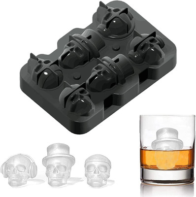 AlexVyan Alexvyan 3D 6 Mold Skull Silicone Flexible Ice Maker for Whisky Chocolate Black Silicone Ice Cube Tray(Pack of1)