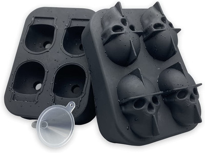 AlexVyan Alexvyan 3D 4 Mold Skull Silicone Flexible Ice Maker for Whisky Chocolate Black Silicone Ice Cube Tray(Pack of1)