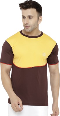 CHKOKKO Colorblock Men Round Neck Black, Yellow T-Shirt