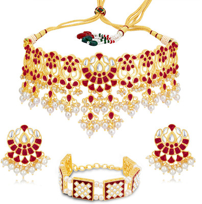 Sukkhi Alloy Gold-plated Red Jewellery Set(Pack of 1)