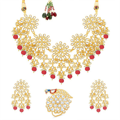Sukkhi Alloy Gold-plated Red, Gold Jewellery Set(Pack of 1)