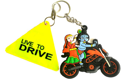 ShopTalk Radha Krishna In Bike High Quality Rubber & Live to Drive Key Chain