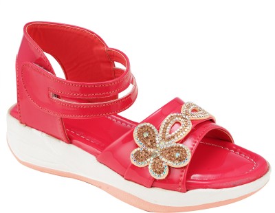 LNG Lifestyle Girls Velcro Strappy Sandals(Pink , 7.5 Years)