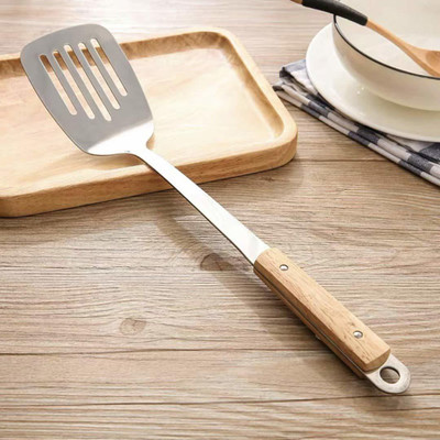 TOMATUS Stainless Steel Slotted Turner Spatula with Wooden Handle Hanging Hole Lifting Spatula(Pack of 1)