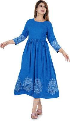 Raycot Women Solid Anarkali Kurta(Blue)
