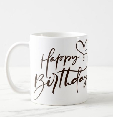 TheWhoop Printed Happy Birthday with Black Heart White Ceramic Tea Coffee / Cup Ceramic Coffee Mug(350 ml)