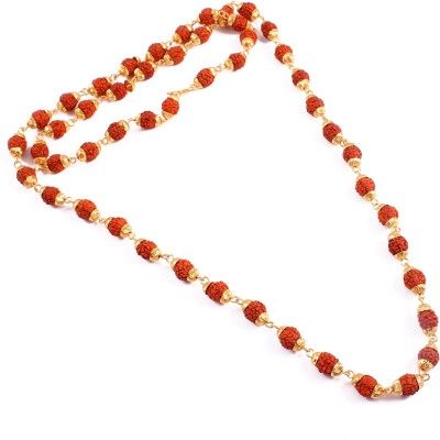 Shree krishna textile Natural & Energized Punch Mukhi Rudraksha Rosary Gold Plated Cap Chain/ Mala (Bead Size: 5-6 mm, 26 Inch) Beads Brass Plated Brass Chain