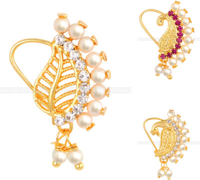 VIGHNAHARTA Pearl Gold-plated Plated Alloy Nathiya(Pack of 3)