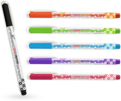TOTEM Meow Ball Pens | 100Pcs (50 Blue Ink & 50 Black Ink) | Theme of Colourful Cats | Assorted Body in 5 Colours & Lightweight Design | 0.7 mm tip for Smooth & Precision Writing | Cute & Stylish Matte Body | Ideal for School, office & Business | Budget Friendly Stick Ball Pen(Pack of 100, Blue & Bl