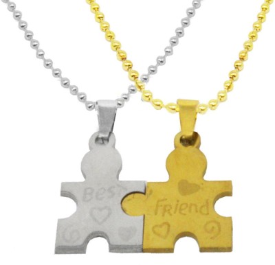 Shiv Jagdamba Friendship Day Gift Trendy Love Couple Heart Engraved Dual Locket Pendant Necklace Chain Unisex Jewellery Titanium Zinc, Metal Pendant Set