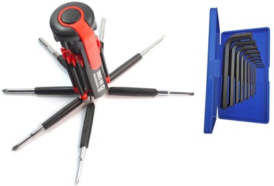 DUMDAAR Hex allen key 9pc/set and 8in1 Screwdriver Torch set Hand Tool Kit(2 Tools)