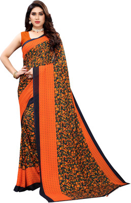 RENSILAFAB Floral Print Daily Wear Georgette Saree(Orange)