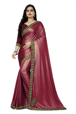 ShiVAdit Ethnic Embroidered Bollywood Silk Blend, Lycra Blend Saree(Maroon)