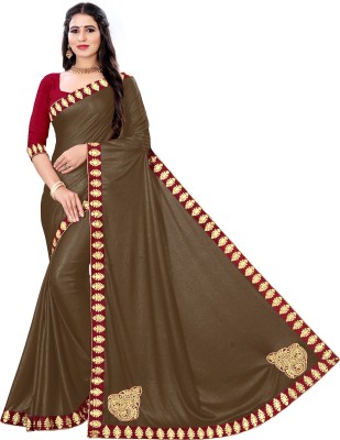 ShiVAdit Ethnic Embroidered Bollywood Silk Blend, Lycra Blend Saree(Brown)