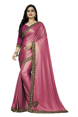 ShiVAdit Ethnic Embroidered Bollywood Silk Blend, Lycra Blend Saree(Purple)