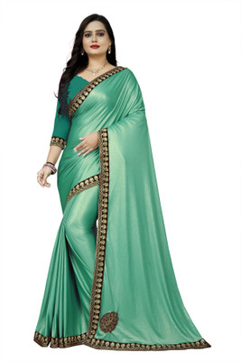 ShiVAdit Ethnic Embroidered Bollywood Silk Blend, Lycra Blend Saree(Green)