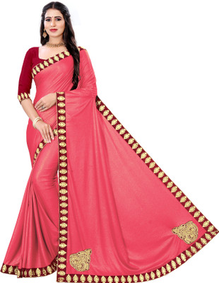 ShiVAdit Ethnic Embroidered Bollywood Silk Blend, Lycra Blend Saree(Pink)