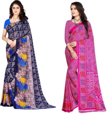 Leelavati Printed Daily Wear Georgette Saree(Pack of 2, Dark Blue, Pink)