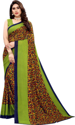 RENSILAFAB Floral Print Daily Wear Georgette Saree(Dark Green)