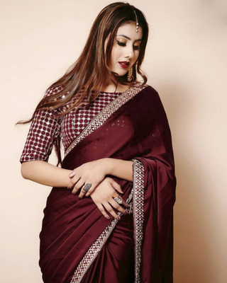 QVIDYA Solid/Plain Bollywood Silk Blend Saree(Maroon)