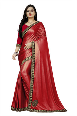 ShiVAdit Ethnic Embroidered Bollywood Silk Blend, Lycra Blend Saree(Red)