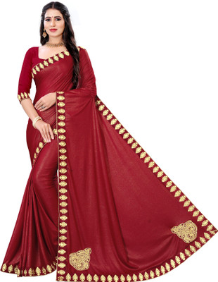 ShiVAdit Ethnic Embroidered Bollywood Silk Blend, Lycra Blend Saree(Maroon)