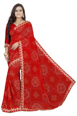 welcome creation Printed Bandhani Georgette Saree(Red)