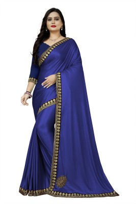 ShiVAdit Ethnic Embroidered Bollywood Silk Blend, Lycra Blend Saree(Blue)