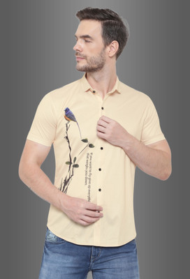 Kla Irs Men Printed Formal Cream Shirt
