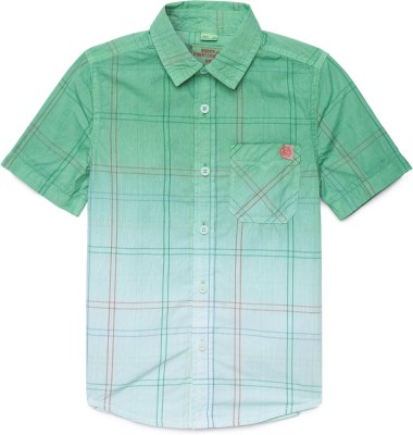 Under Fourteen Only Boys Checkered Casual Green Shirt